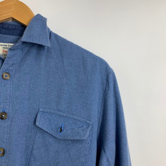 Marine Layer Blue Long Sleeve Button Up Work Shirt 100% Cotton Size Medium - Picture 4 of 12